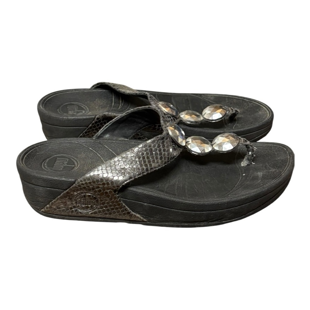 FitFlop Sandals Women’s size 6‎ Lunetta Gemstone Thong Leather Black